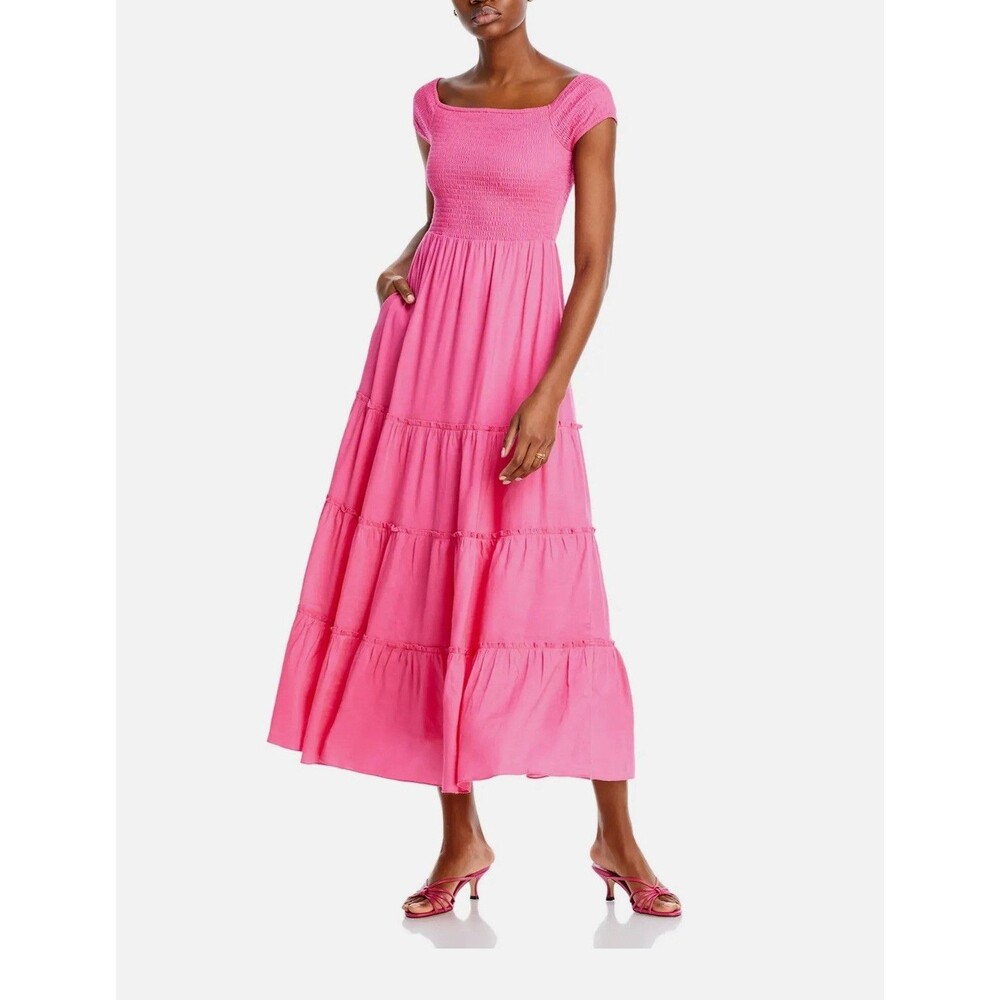 Lucy Paris Women's Dress Size Small Pink Maxi Smocked Twirl Dress Has Pockets